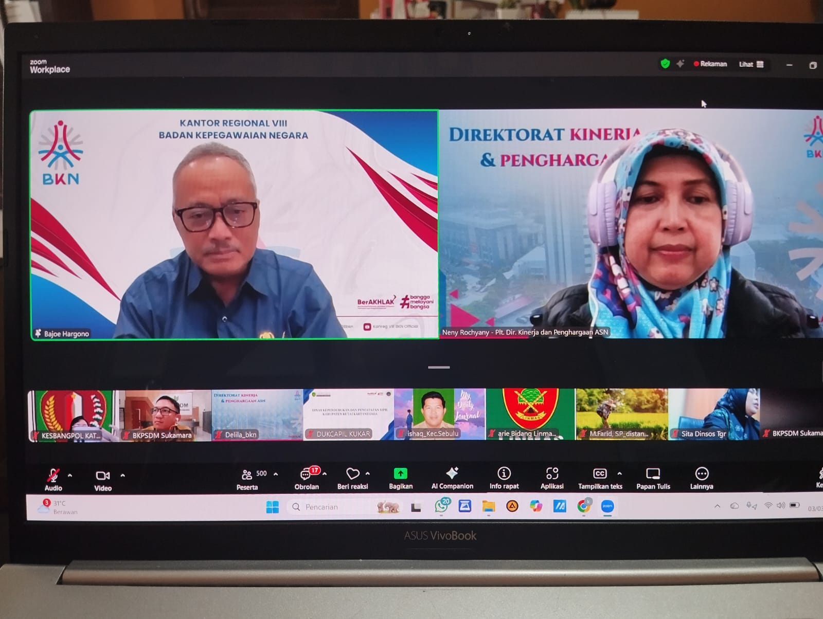 PERKUAT REFORMASI BIROKRASI, KESBANGPOL KATINGAN IKUTI SOSIALISASI FITUR KINERJA HARIAN LAYANAN EKINERJA BKN SECARA DARING