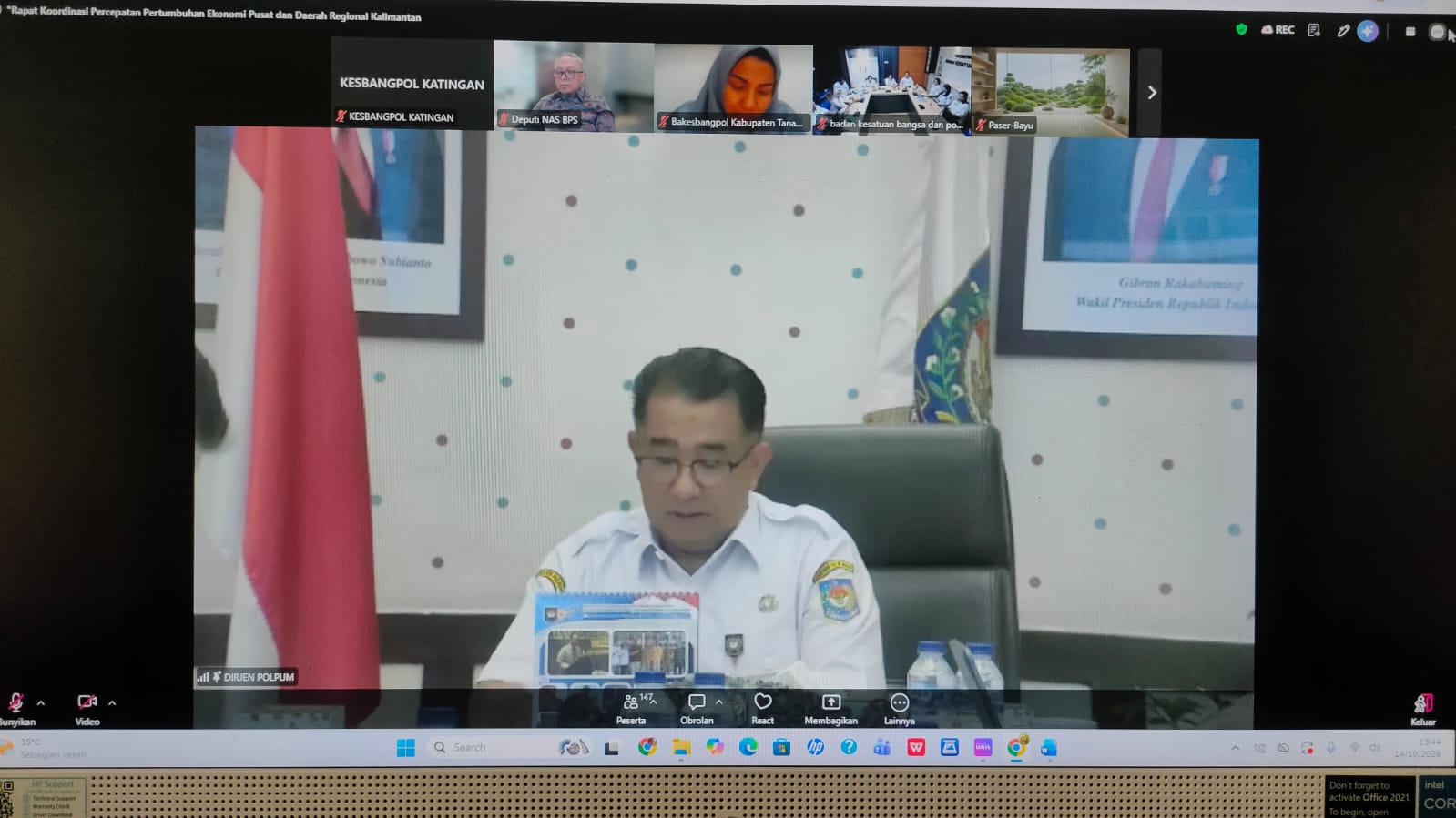 Perkuat Sektor Ekonomi Daerah, Kesbangpol Katingan Ikuti Rakor Percepatan Pertumbuhan Ekonomi Regional Kalimantan